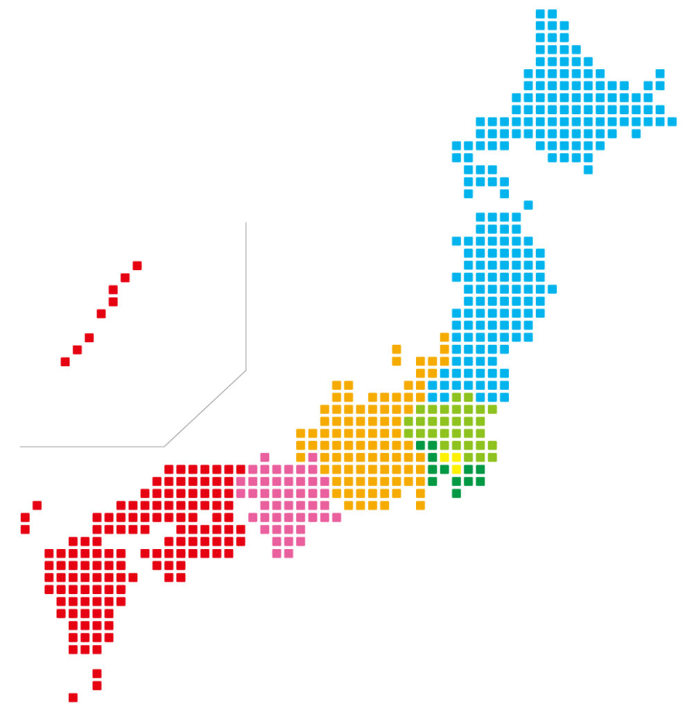 ブロック支局で色分けした日本地図